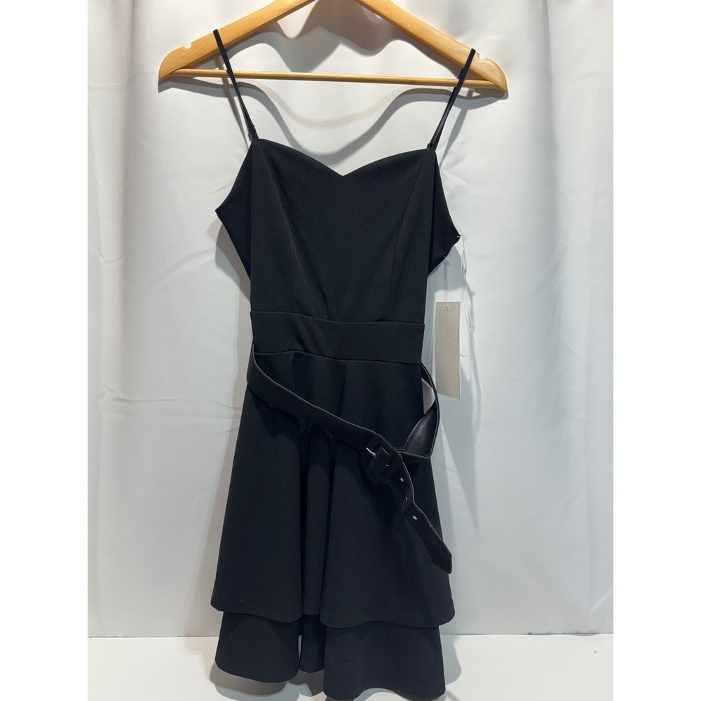 New Honey and Rosie Fit and Flare Dress Women M Black Belted Tiered Ruffle